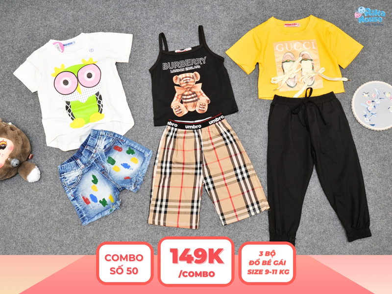 Combo 3 set đồ bé gái size 2 từ 9 đến 11kg