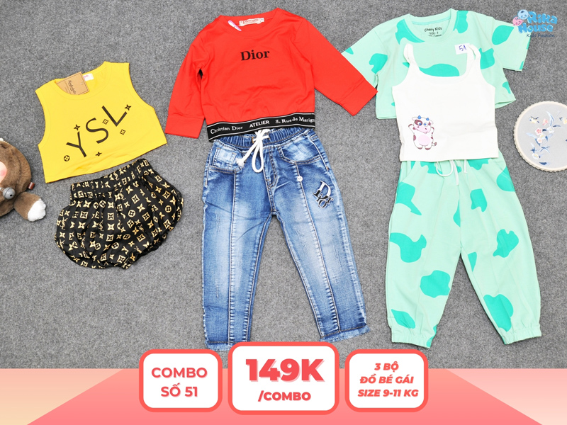 Combo 3 set đồ bé gái size 2 từ 9 đến 11kg