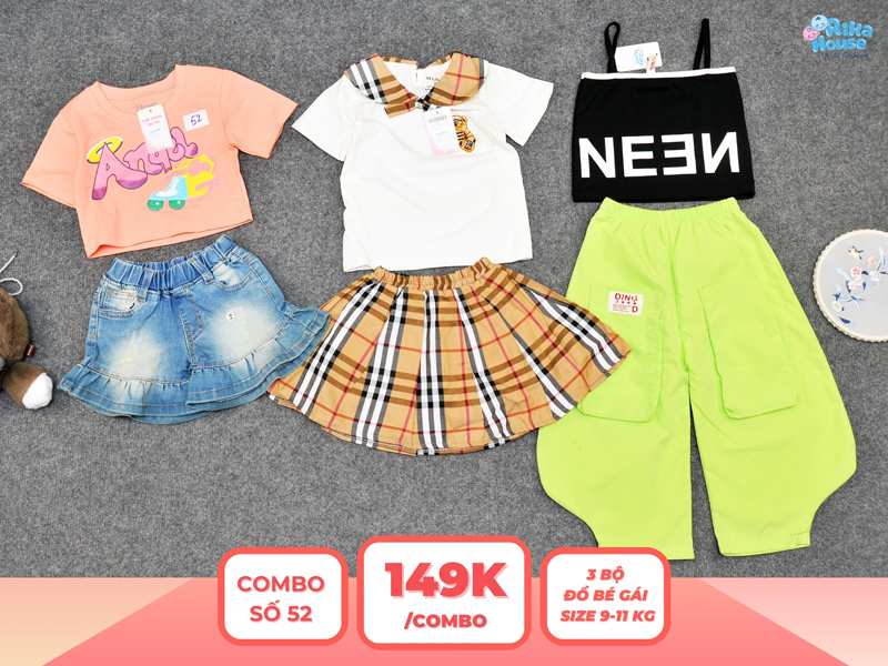 Combo 3 set đồ bé gái size 2 từ 9 đến 11kg