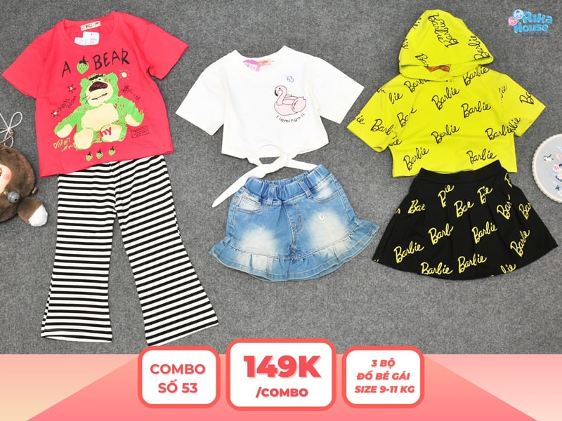 Combo 3 set đồ bé gái size 2 từ 9 đến 11kg