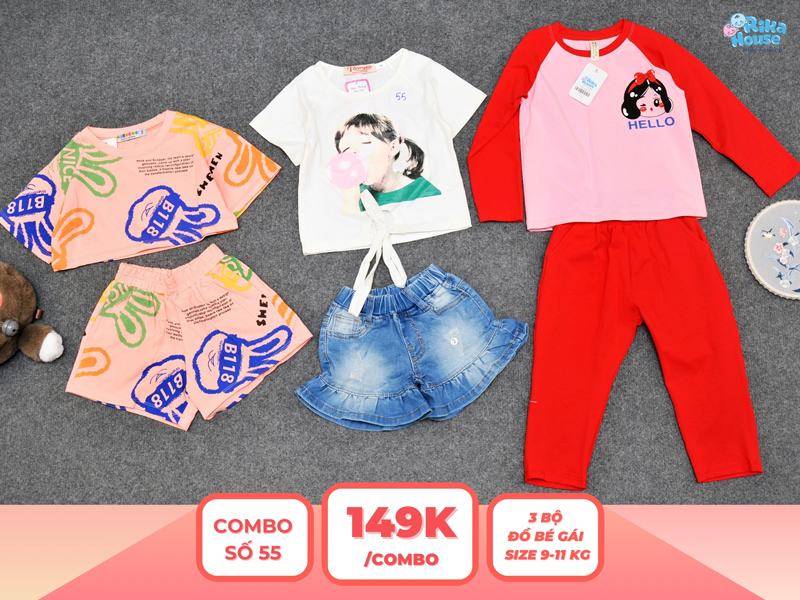 Combo 3 set đồ bé gái size 2 từ 9 đến 11kg