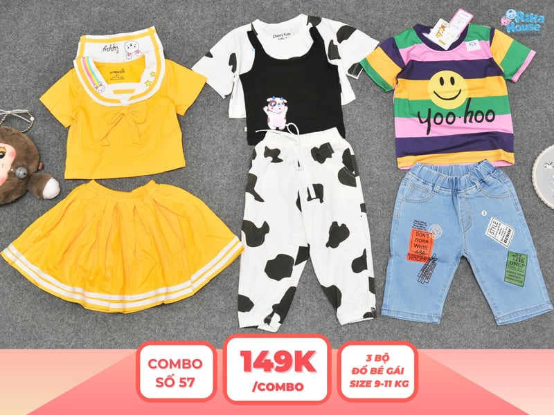 Combo 3 set đồ bé gái size 2 từ 9 đến 11kg