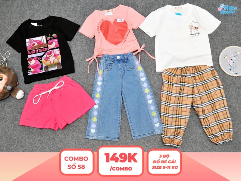 Combo 3 set đồ bé gái size 2 từ 9 đến 11kg