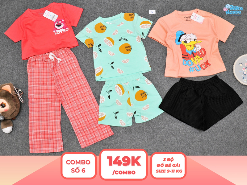 Combo 3 set đồ bé gái size 2 từ 9 đến 11kg