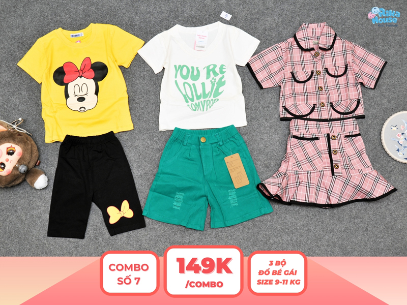 Combo 3 set đồ bé gái size 2 từ 9 đến 11kg