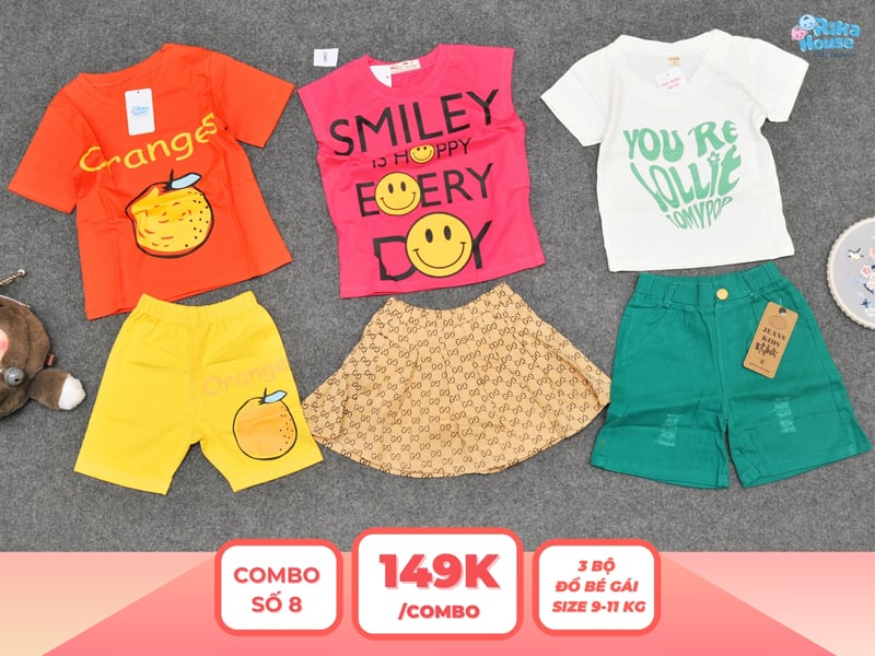 Combo 3 set đồ bé gái size 2 từ 9 đến 11kg