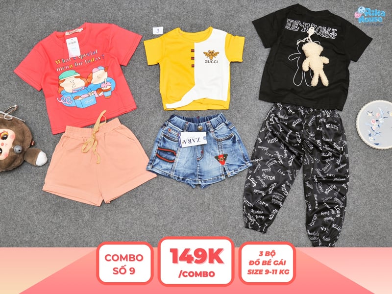 Combo 3 set đồ bé gái size 2 từ 9 đến 11kg