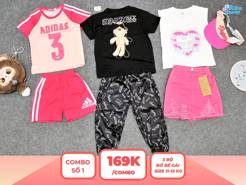Combo 3 set đồ bé gái size 3 từ 11 đến 13kg