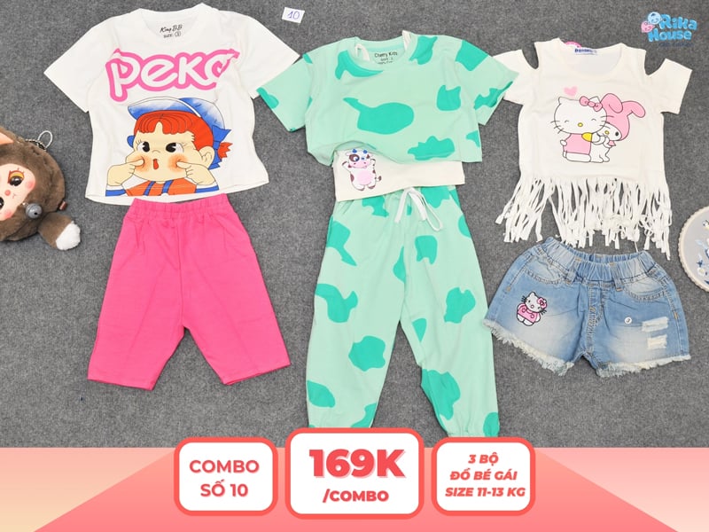 Combo 3 set đồ bé gái size 3 từ 11 đến 13kg