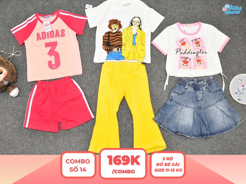 Combo 3 set đồ bé gái size 3 từ 11 đến 13kg