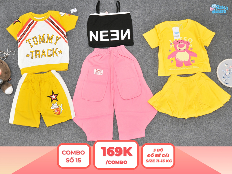 Combo 3 set đồ bé gái size 3 từ 11 đến 13kg