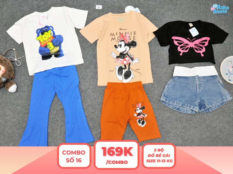 Combo 3 set đồ bé gái size 3 từ 11 đến 13kg