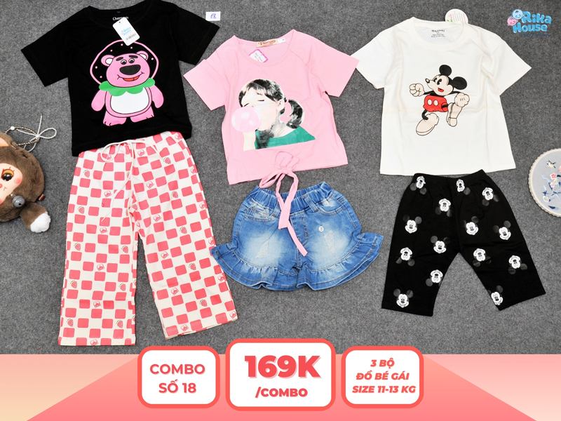 Combo 3 set đồ bé gái size 3 từ 11 đến 13kg
