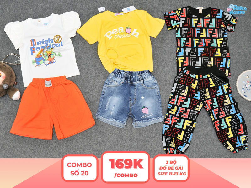 Combo 3 set đồ bé gái size 3 từ 11 đến 13kg