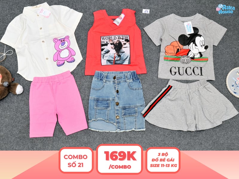 Combo 3 set đồ bé gái size 3 từ 11 đến 13kg