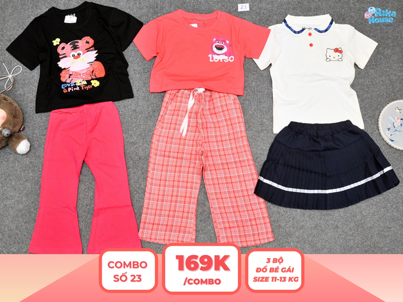 Combo 3 set đồ bé gái size 3 từ 11 đến 13kg