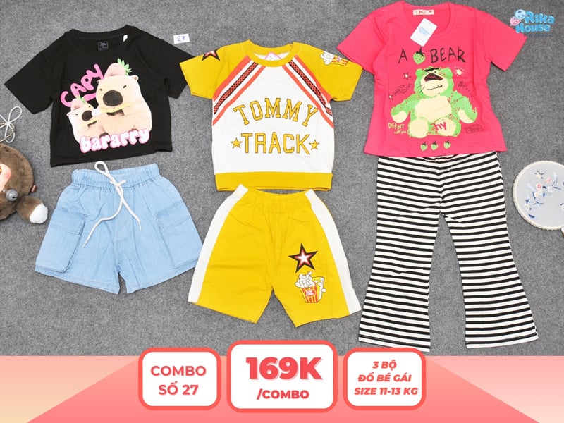 Combo 3 set đồ bé gái size 3 từ 11 đến 13kg