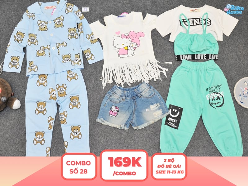 Combo 3 set đồ bé gái size 3 từ 11 đến 13kg