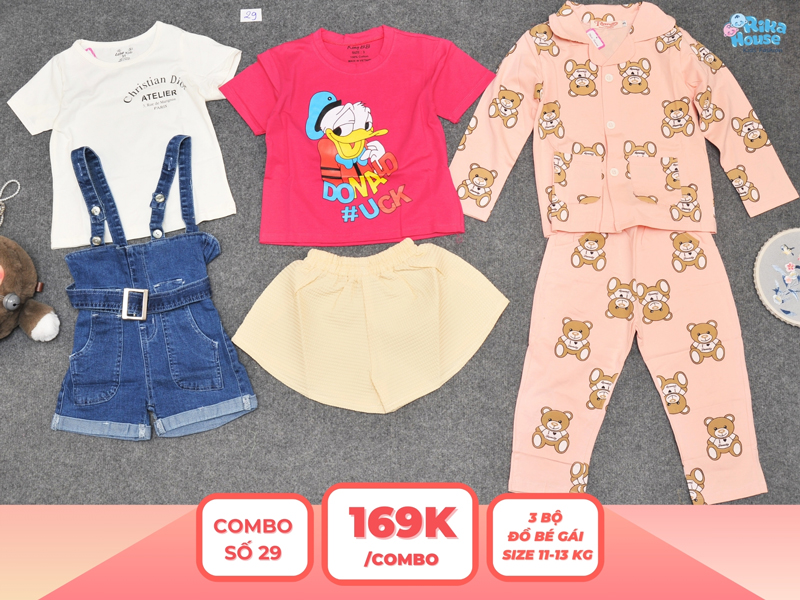 Combo 3 set đồ bé gái size 3 từ 11 đến 13kg