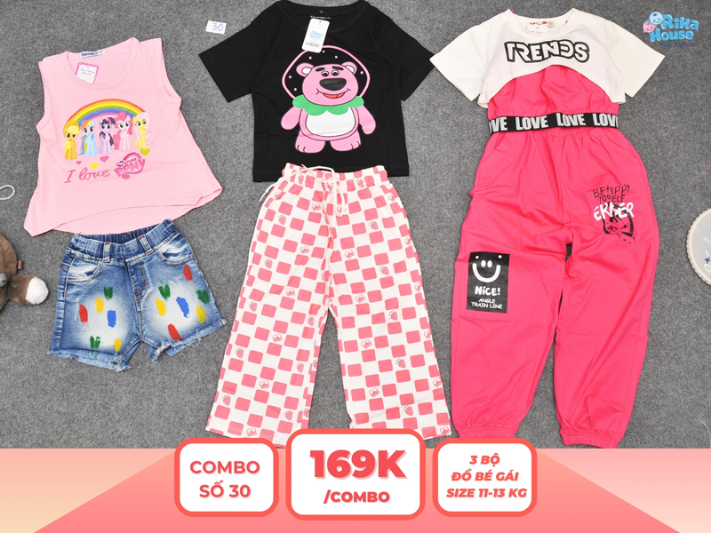 Combo 3 set đồ bé gái size 3 từ 11 đến 13kg
