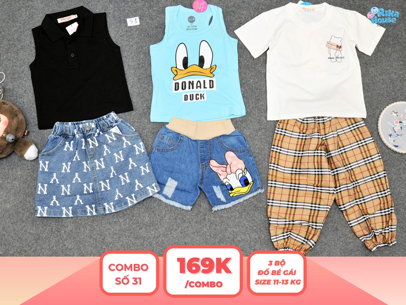 Combo 3 set đồ bé gái size 3 từ 11 đến 13kg