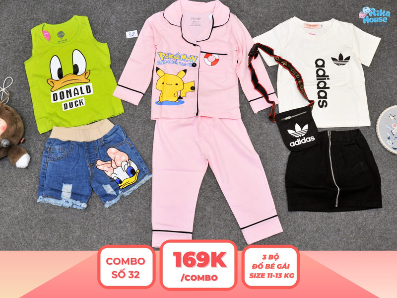 Combo 3 set đồ bé gái size 3 từ 11 đến 13kg