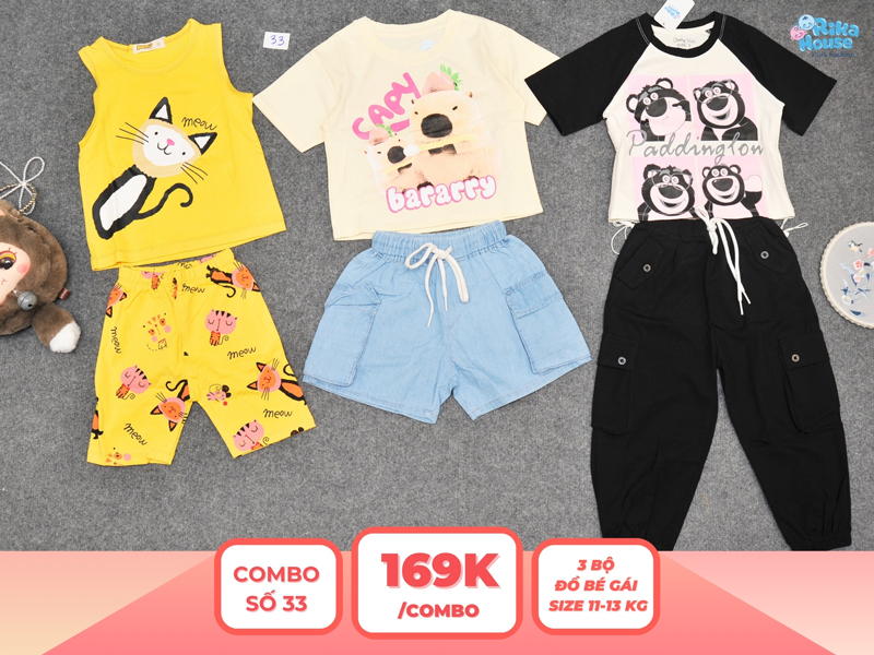 Combo 3 set đồ bé gái size 3 từ 11 đến 13kg