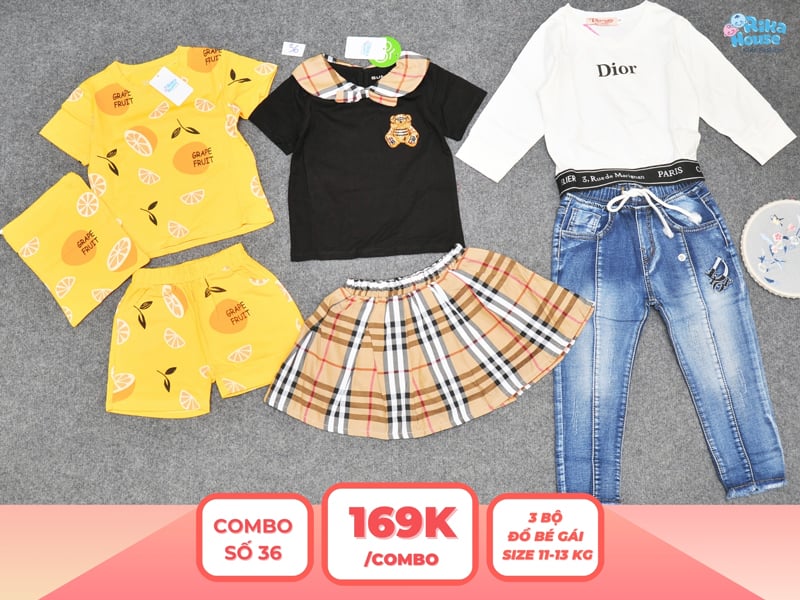 Combo 3 set đồ bé gái size 3 từ 11 đến 13kg