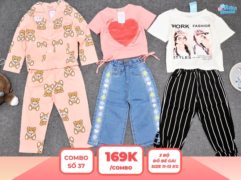 Combo 3 set đồ bé gái size 3 từ 11 đến 13kg