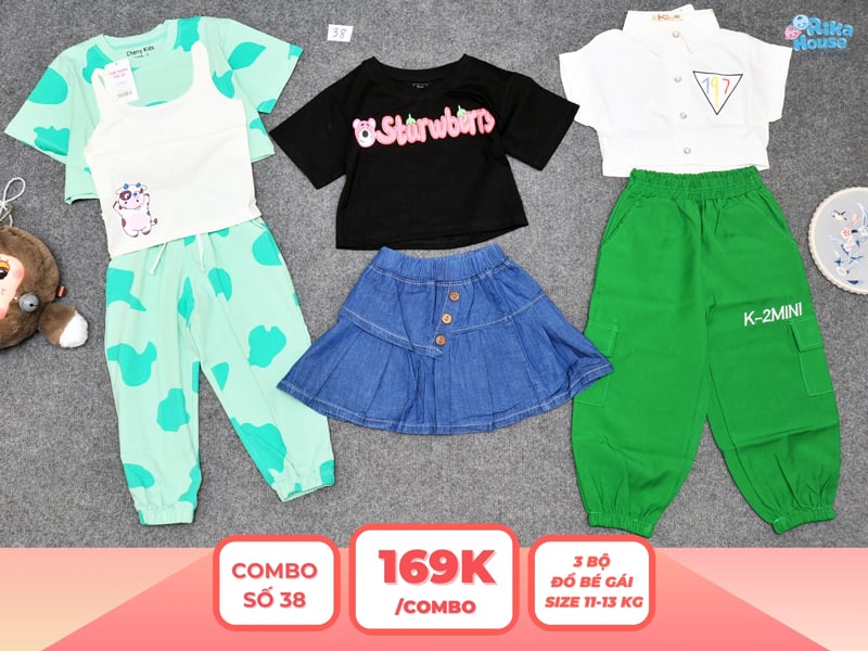 Combo 3 set đồ bé gái size 3 từ 11 đến 13kg