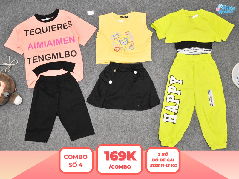 Combo 3 set đồ bé gái size 3 từ 11 đến 13kg