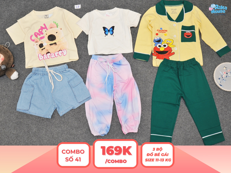 Combo 3 set đồ bé gái size 3 từ 11 đến 13kg