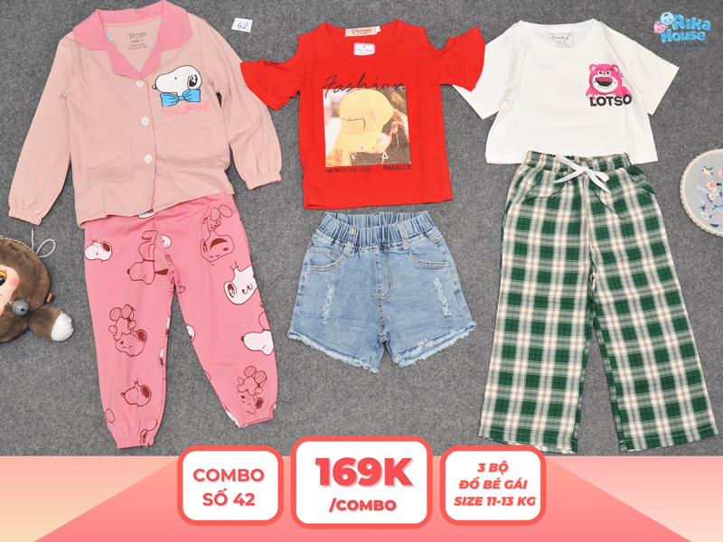 Combo 3 set đồ bé gái size 3 từ 11 đến 13kg