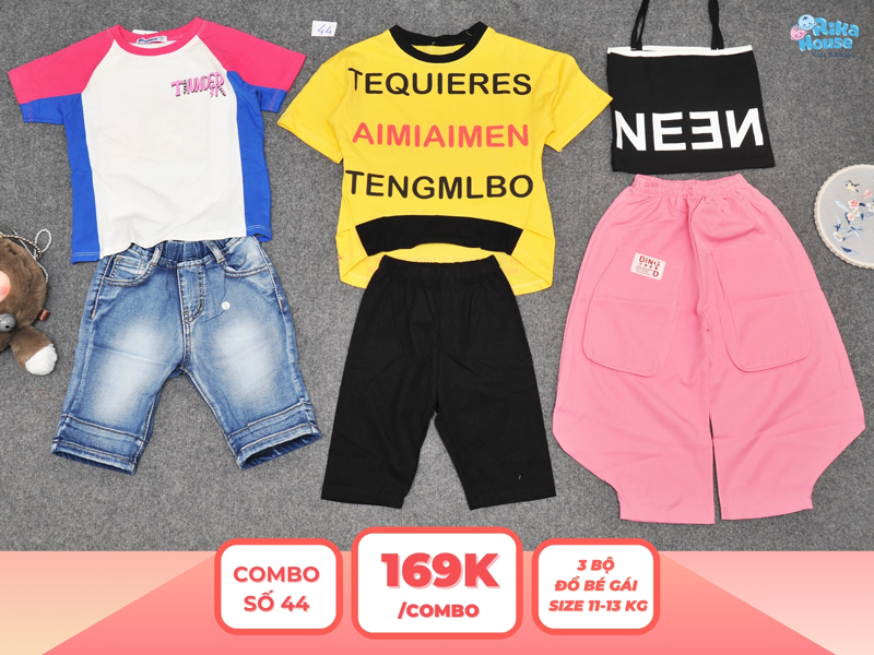 Combo 3 set đồ bé gái size 3 từ 11 đến 13kg