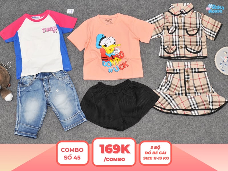 Combo 3 set đồ bé gái size 3 từ 11 đến 13kg
