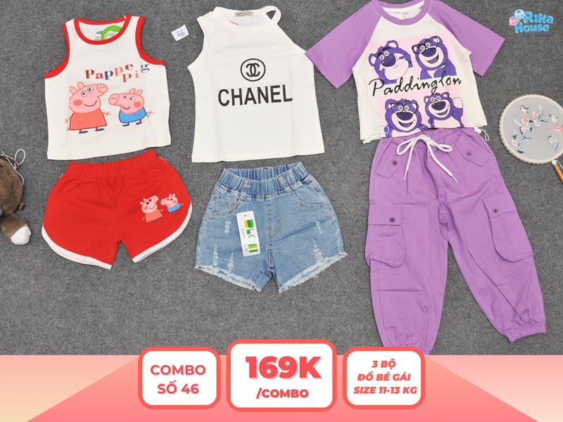 Combo 3 set đồ bé gái size 3 từ 11 đến 13kg