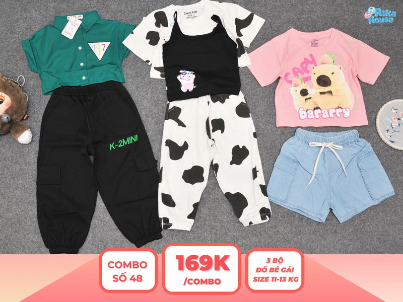 Combo 3 set đồ bé gái size 3 từ 11 đến 13kg