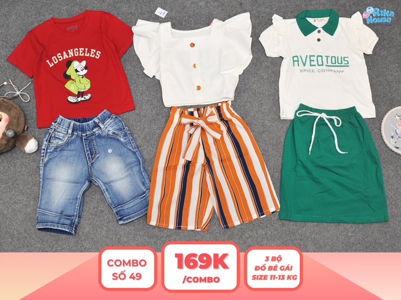 Combo 3 set đồ bé gái size 3 từ 11 đến 13kg