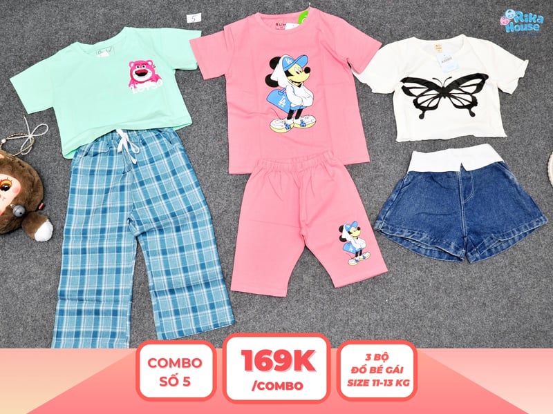 Combo 3 set đồ bé gái size 3 từ 11 đến 13kg