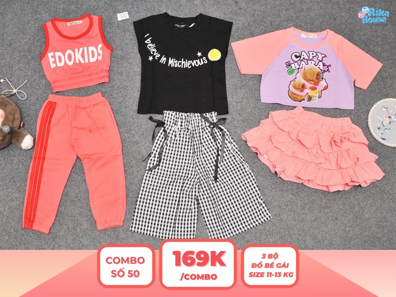Combo 3 set đồ bé gái size 3 từ 11 đến 13kg
