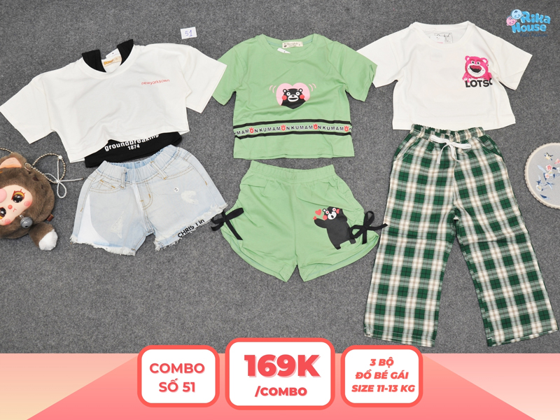 Combo 3 set đồ bé gái size 3 từ 11 đến 13kg