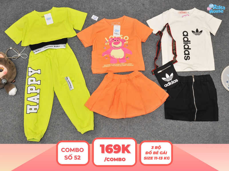Combo 3 set đồ bé gái size 3 từ 11 đến 13kg