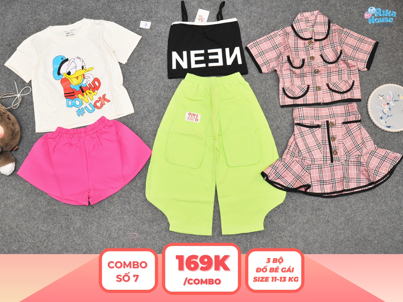 Combo 3 set đồ bé gái size 3 từ 11 đến 13kg