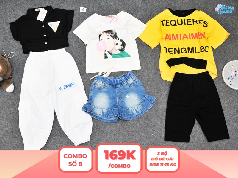 Combo 3 set đồ bé gái size 3 từ 11 đến 13kg