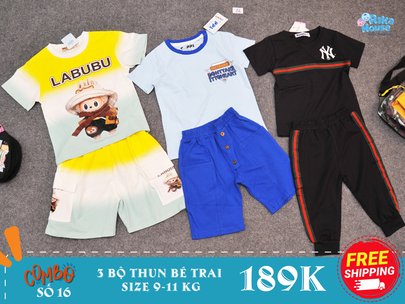 combo 3 bộ đồ bộ thun bé trai size 2 từ 9-11 kg