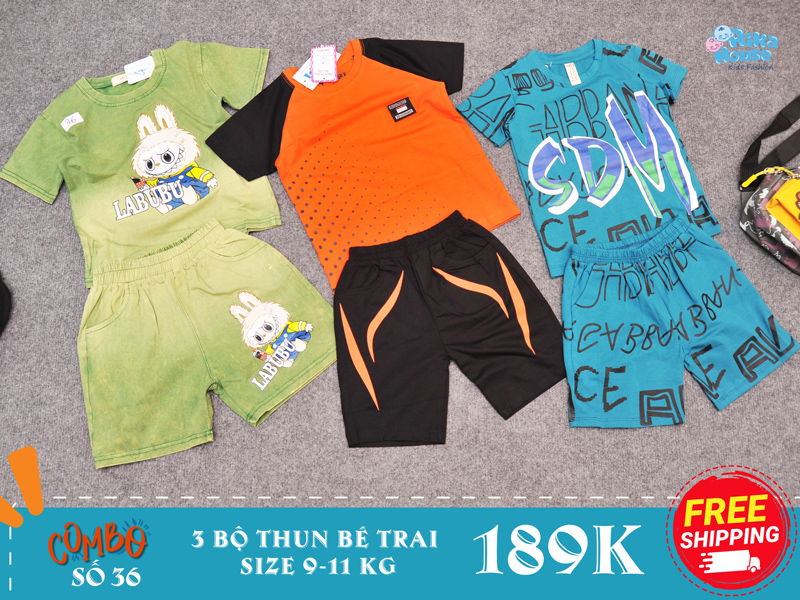 combo 3 bộ đồ bộ thun bé trai size 2 từ 9-11 kg