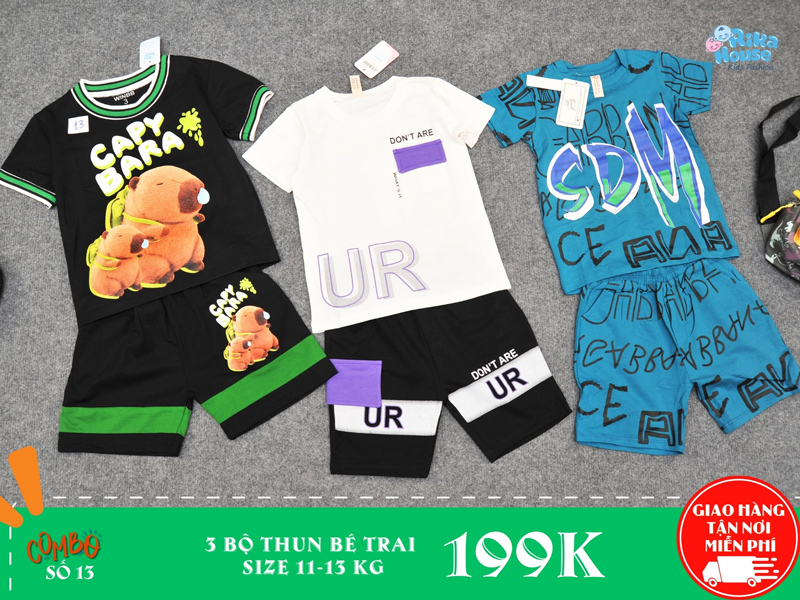 combo 3 bộ thun bé trai size 3