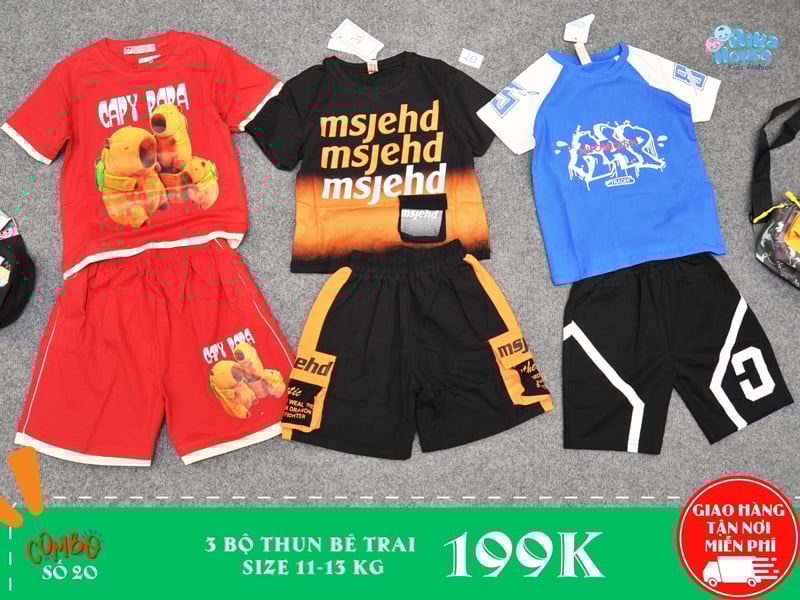 combo 3 bộ thun bé trai size 3