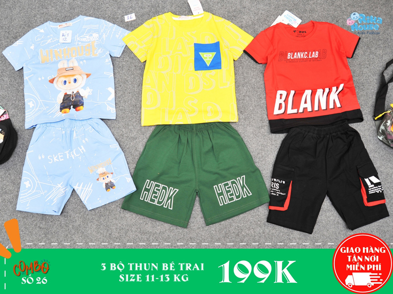 combo 3 bộ thun bé trai size 3