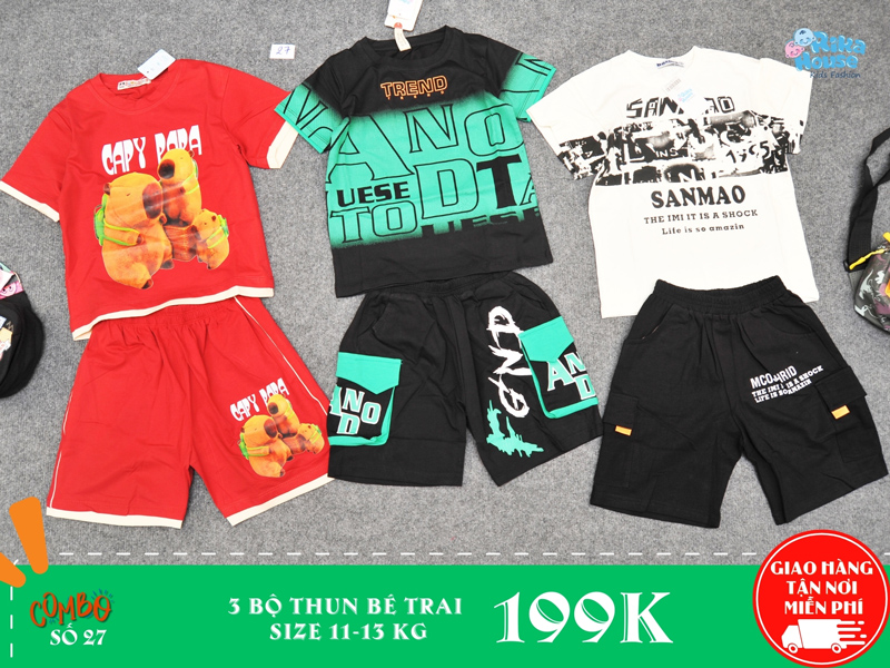 combo 3 bộ thun bé trai size 3